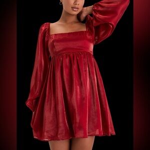 Lulu's Vibrant Red Dress, Long Sleeve